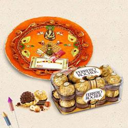 Exquisite Combo of Ferrero Rocher N Pooja Thali to Rajamundri