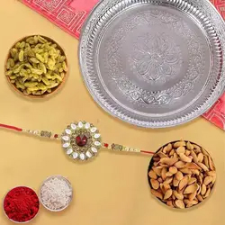 Silver Plated Rakhi Thali with One or More Rakhi Options with Dry Fruits to Uk-rakhi-hampers.asp