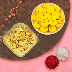 Kesar Peda With Mix Namkeen And Elegant Rakhi to Uk-rakhi-sweets.asp