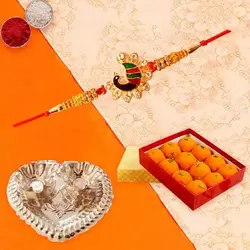 Ferrero Rocher with Silver Plated Pooja Thali with Boondi Ladoo to Uk-rakhi-thali.asp