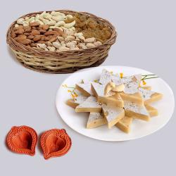 Perfect Gift of Exotic Dry Fruits, Kaju Katli n Diya Pair to Usa-diwali-sweets.asp