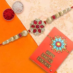 Decorative Jewel Rakhi with Roli, Chawal Tika n Card to India