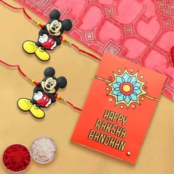 Lovely Mickey Rakhi Pair with Roli, Chawal Tika n Rakhi Card to Usa-rakhi-for-kids.asp