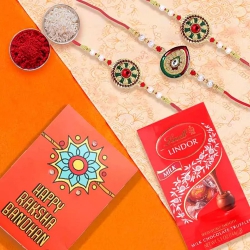 Attractive Set of 3 Rakhis with Lindt Chocolates to Rakhi-to-usa.asp