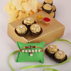 Classy Gift of Rakhis, Ferrero Rocher N Free Roli Chawal to Usa-rakhi-hampers.asp
