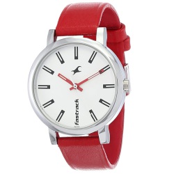 Fantastic Fastrack Fundamentals Red Strap White Dial Analog Womens Watch