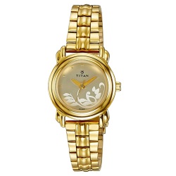 Chic Champagne Dial Golden Strap Womens Watch from Titan