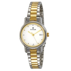 Enticing Titan White Dial Two Toned Strap Womens Watch