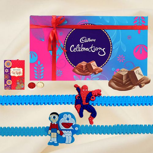 Assorted Cadbury Chocolates with Kids Rakhi Pair to World-wide-rakhi-for-kids.asp