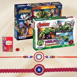 Dashing Avenger Rakhis with Marvel Avengers Jigsaw Puzzle Set to World-wide-rakhi-for-kids.asp