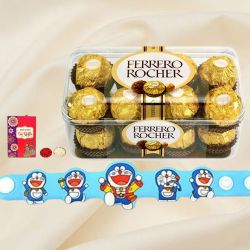 Marvelous Doraemon Rakhi with Ferrero Rocher to Rakhi-to-world-wide.asp