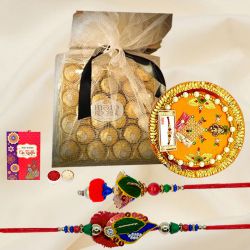 Attractive Lumba Rakhi Set with Ferrero Rocher n Rakhi Thali to Rakhi-to-world-wide.asp