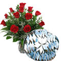 Haldiram Kaju Katli with Dozen Red Roses Bunch
