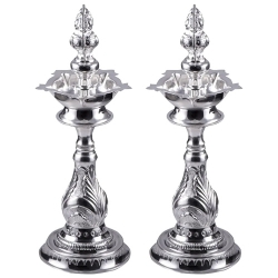 Puja Items - Silver Plated Lamp Set to Rajamundri
