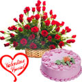 50 Dutch Red Roses Basket with Black Forest Cake
