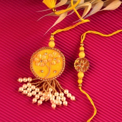 Glossy Yellow Floral Lumba Set to Rakhi-to-australia.asp