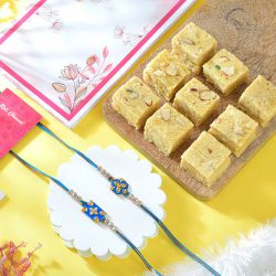 Beautiful Rakhi Set and Soan Papdi Gift