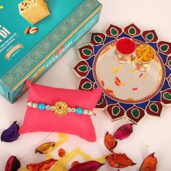 Designer Thali with Fancy Rakhi and Soan Papdi to Australia-rakhi-sweets.asp