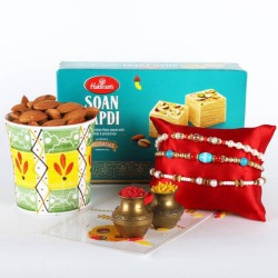 3 Lovely Rakhis, Soan Papdi, Almonds, Rakhi Card N Roli Chawal to Australia-rakhi-dry-fruits.asp