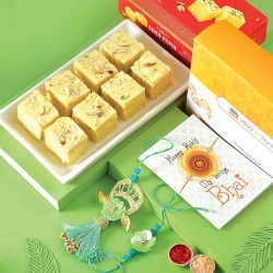 Impressive Set of Rakhi Lumba Pair N Soan Papdi Pack to Australia-rakhi-sweets.asp