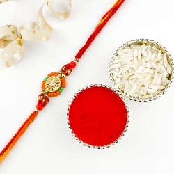 Red n Orange Mouli Rakhi N Glorious Beads to Rakhi-to-canada.asp
