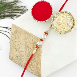 Fancy White Beads Grandeur Rakhi Set to Rakhi-to-canada.asp