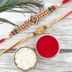 Glitzy Golden Shine Om Rakhi Pair to Canada-only-rakhi.asp