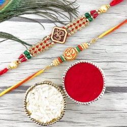 Glitzy Golden Shine Om Rakhi Pair to Rakhi-to-canada.asp