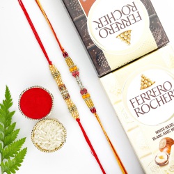 Sacred Stonework Mouli Rakhi Pair with 2 Ferrero Rocher to Rakhi-to-canada.asp