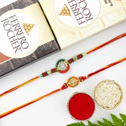 Cheery Floral Beaded Rakhi Pair with 2 Ferrero to Rakhi-to-canada.asp