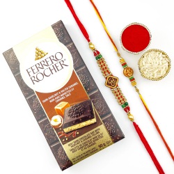 Pair Pure Blessing Om Rakhi with Ferrero Dark Hazelnut Bar to Rakhi-to-canada.asp