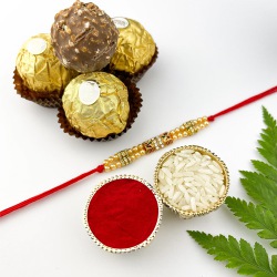 Pure Ecstasy Gold Beads Rakhi N 3 Ferreros to Canada-rakhi-chocolates.asp