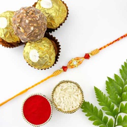 Traditional Mouli Rakhi n  3 Ferrero Rocher to Canada-rakhi-chocolates.asp