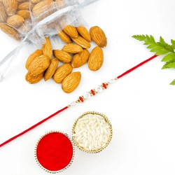 White Bead n Stone Rakhi  with Almonds Mantra to Rakhi-to-canada.asp