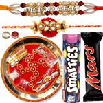 Charismatic Combo of 2 Rakhi, Rakhi Thali, Mars Chocolate N Smarties to Rakhi-to-canada.asp