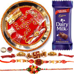Glamorous Combo of 4 Bhaiya Rakhi With Rakhi Thali N Cadbury Chocolate to Rakhi-to-canada.asp