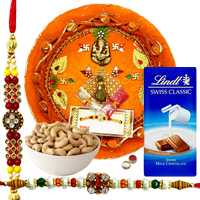 Heart Winning Rakhi Combo Of 2 Rakhi, Rakhi Thali, Cashews N Lindt Swiss Chocolate to Rakhi-to-canada.asp