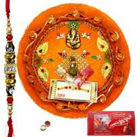 Blessed Rakhi Combo of 1 Rakhi With Rakhi Thali N Lindt Chocolate to Rakhi-to-canada.asp