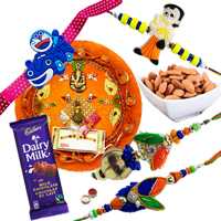 Outstanding Rakhi Combo Of Rakhi Thali With Family Rakhi Set, Cadbury Chocolate N Almonds