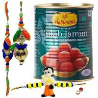 Gorgeous Bhiya Bhabhi Rakhi Set With Kid Rakhi And Gulab Jamun From Haldiram. to Rakhi-to-canada.asp