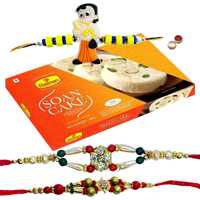 Two Adorable Rakhi, 1 Kid Rakhi And Haldiram Soan Cake. to Rakhi-to-canada.asp