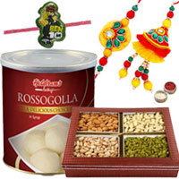 Elegant Bhaiya Bhabhi Rakhi Set, Mix dry fruits Kid Rakhi And Haldiram Rasgulla to Rakhi-to-canada.asp