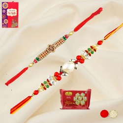 OM n Pearl Rakhi with Soan Surprises to Canada-rakhi-sweets.asp