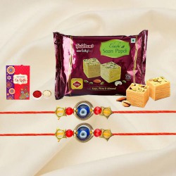 Charmer Blue Evil eye Rakhi n Soan platter to Canada-rakhi-sweets.asp