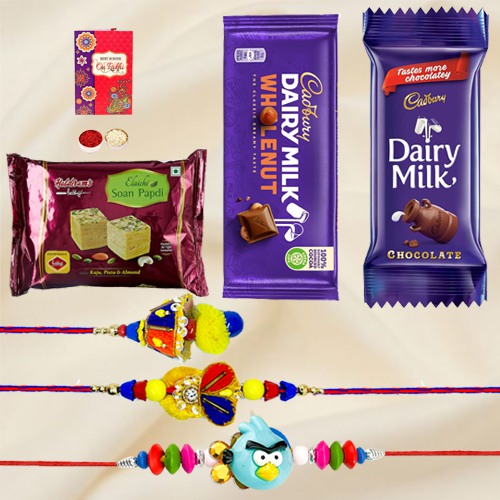 Extra Cool Family Rakhis with Soan Papdi n Choco to Marmagao