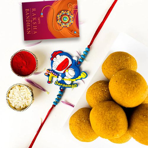 Doraemon Rakhi Gift with Besan Ladoo to Cooch Behar