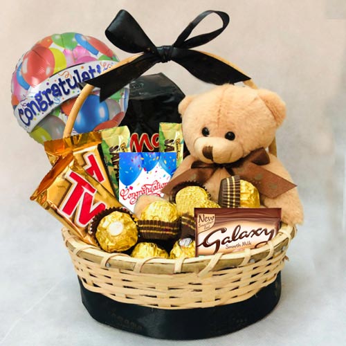 Delectable Gift Basket of Chocolates N Teddy to Sivaganga