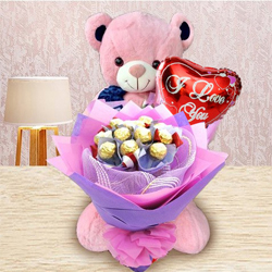 Remarkable Ferrero Rocher Bouquet, Teddy N I Love You Mylar Balloon