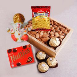 Classy Marble Ganpati Idol with Almonds n Chocolates