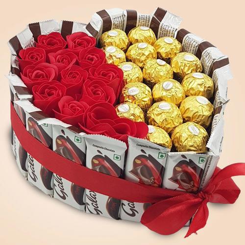 Classy Heart Shape Ferrero Rocher and Galaxy Choco... to Sivaganga